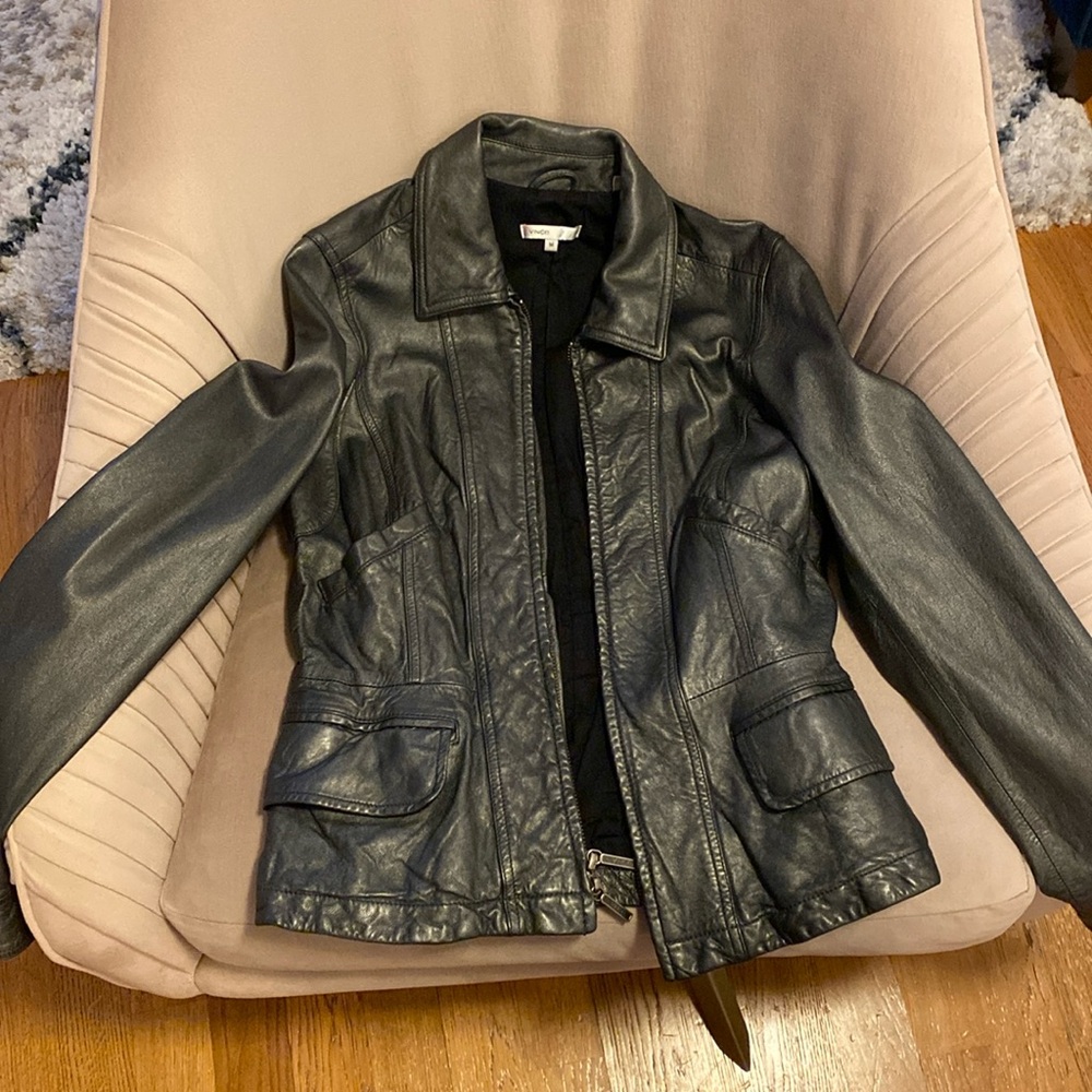 Vince Gunmetal Leather Jacket